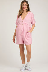 Pink Button Down Maternity Romper