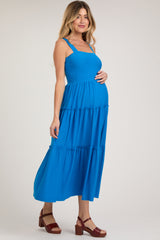 Royal Sleeveless Tiered Maternity Maxi Dress