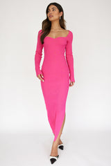 Fuchsia Rib Knit Long Sleeve Maternity Maxi Dress