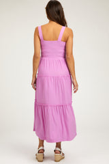 Pink Sleeveless Tiered Maternity Maxi Dress