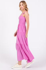 Pink Sleeveless Tiered Maxi Dress