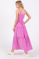 Pink Sleeveless Tiered Maxi Dress