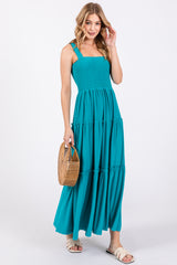 Turquoise Sleeveless Tiered Maxi Dress