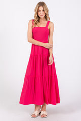 Fuchsia Sleeveless Tiered Maternity Maxi Dress