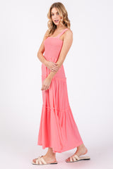 Salmon Sleeveless Tiered Maxi Dress