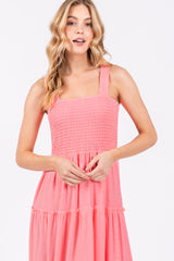 Salmon Sleeveless Tiered Maxi Dress