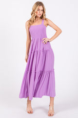 Lavender Sleeveless Tiered Maternity Maxi Dress