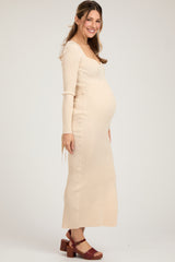 Cream Rib Knit Long Sleeve Maternity Maxi Dress