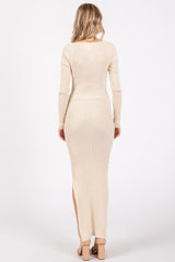 Cream Rib Knit Long Sleeve Maxi Dress