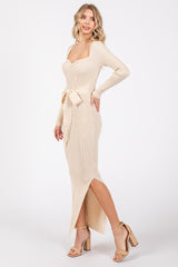 Cream Rib Knit Long Sleeve Maxi Dress