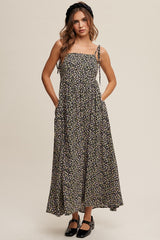 Black Floral Sleeveless Pocketed Maternity Maxi Dress