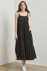 Black Sleeveless Tiered Maternity Maxi Dress