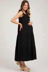 Black Sleeveless Tiered Maternity Maxi Dress