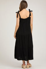 Black Sleeveless Tiered Maternity Maxi Dress