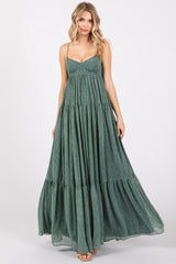 Light Olive Printed Tiered Maternity Maxi Dress