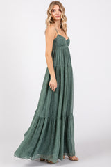 Light Olive Printed Tiered Maxi Dress