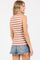 Rust Striped Ribbed Sleeveless Top