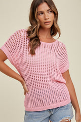 Pink Open Knit Top