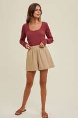 Taupe Smocked Waist Shorts