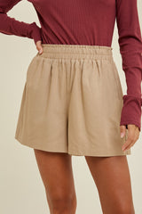 Taupe Smocked Waist Shorts