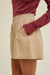 Taupe Smocked Waist Shorts