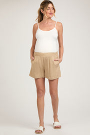 Taupe Smocked Waist Maternity Shorts