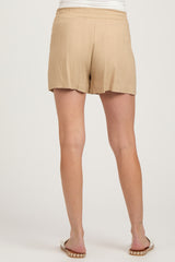 Taupe Smocked Waist Maternity Shorts