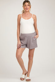 Lavender Grey Smocked Waist Maternity Shorts