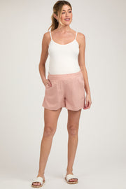 Peach Smocked Waist Maternity Shorts