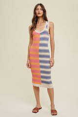 Blue Colorblock Striped Fitted Maternity Midi Dress