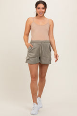 Olive Cargo Raw Hem Maternity Lounge Shorts