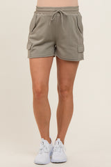 Olive Cargo Raw Hem Maternity Lounge Shorts