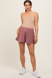 Burgundy Pleated Maternity Active Shorts