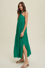 Emerald Halter Tiered Maxi Dress