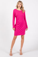 Fuchsia Ribbed Side Ruched Maternity Fitted Dress