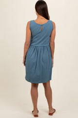 Blue Sleeveless Textured Maternity Dress