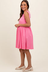 Pink Sleeveless Textured Maternity Dress