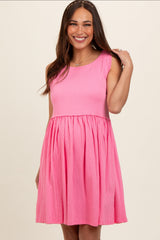 Pink Sleeveless Textured Maternity Dress