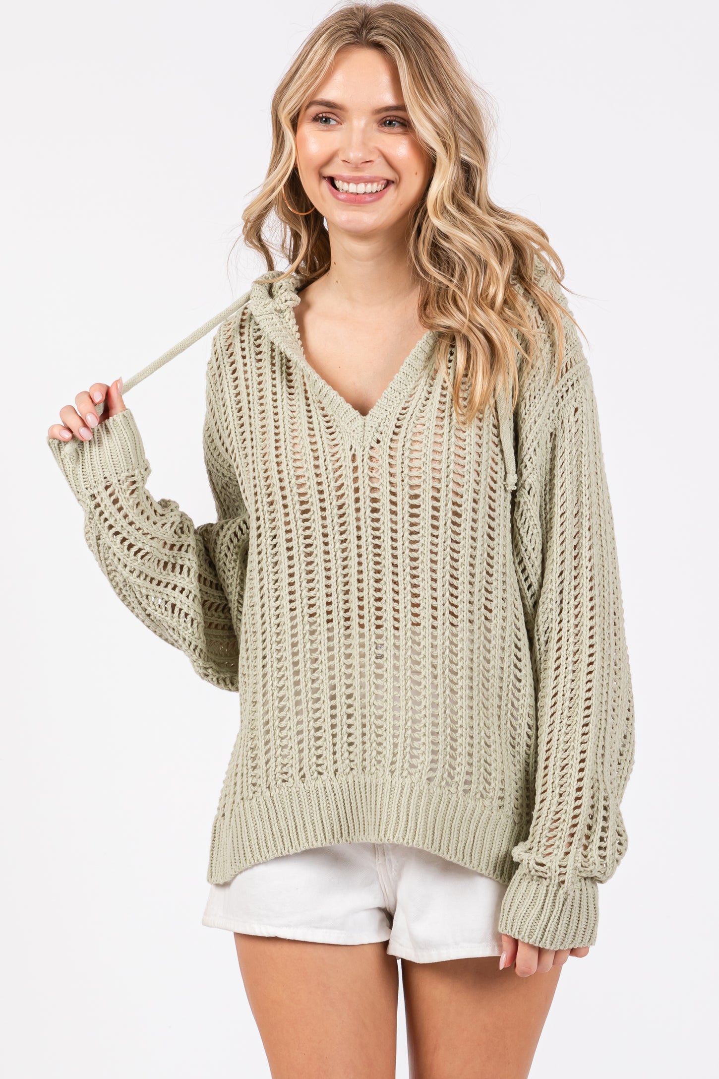 Open-knit hooded sweater