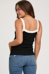 Black Ribbed Square Neck Contrast Strap Maternity Top