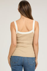 Taupe Ribbed Square Neck Contrast Strap Maternity Top