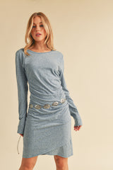 Blue Heather Ruched Wrap Maternity Dress