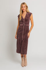 Plum Cap Sleeve Corduroy Washed Midi Dress