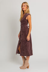 Plum Cap Sleeve Corduroy Washed Midi Dress