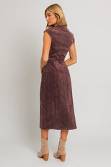 Plum Cap Sleeve Corduroy Washed Midi Dress