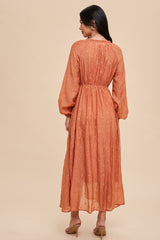 Rust Embroidered Button Down Maxi Dress