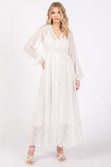 Ivory Embroidered Maternity Button Down Maxi Dress