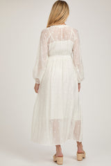 Ivory Embroidered Maternity Button Down Maxi Dress