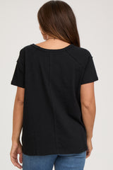 Black Raw Hem Maternity Short Sleeve Top