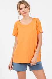 Orange Raw Hem Short Sleeve Top